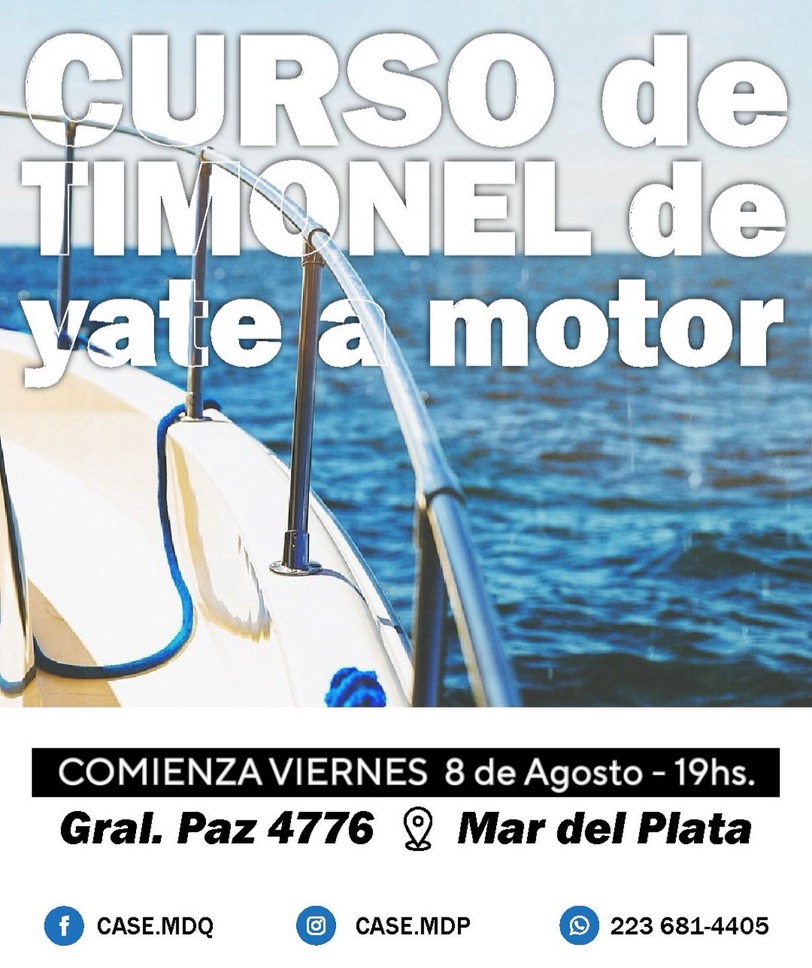 Curso Timonel yate motor, comienza 8 de Agosto a las 19.00hs!